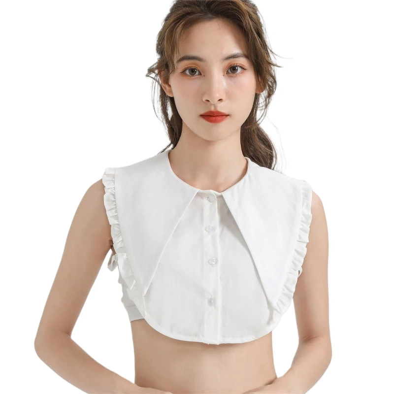 

H9ED Women Solid Color Large Lapel False Collar Detachable Dickey Blouse Top