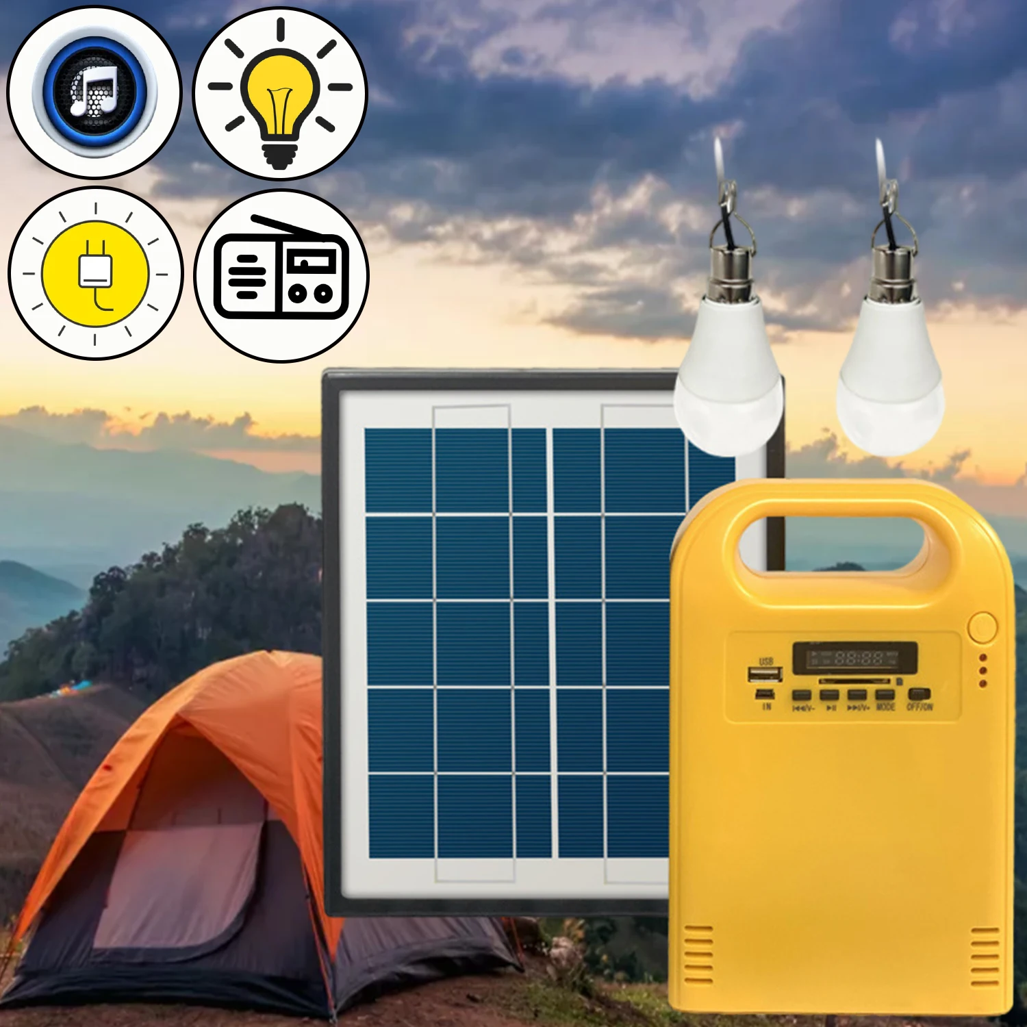 

Solar Portable Power Station Power Bank Energy Storage Battery System Led Light Power Bank Audio Music Player for Outdoor