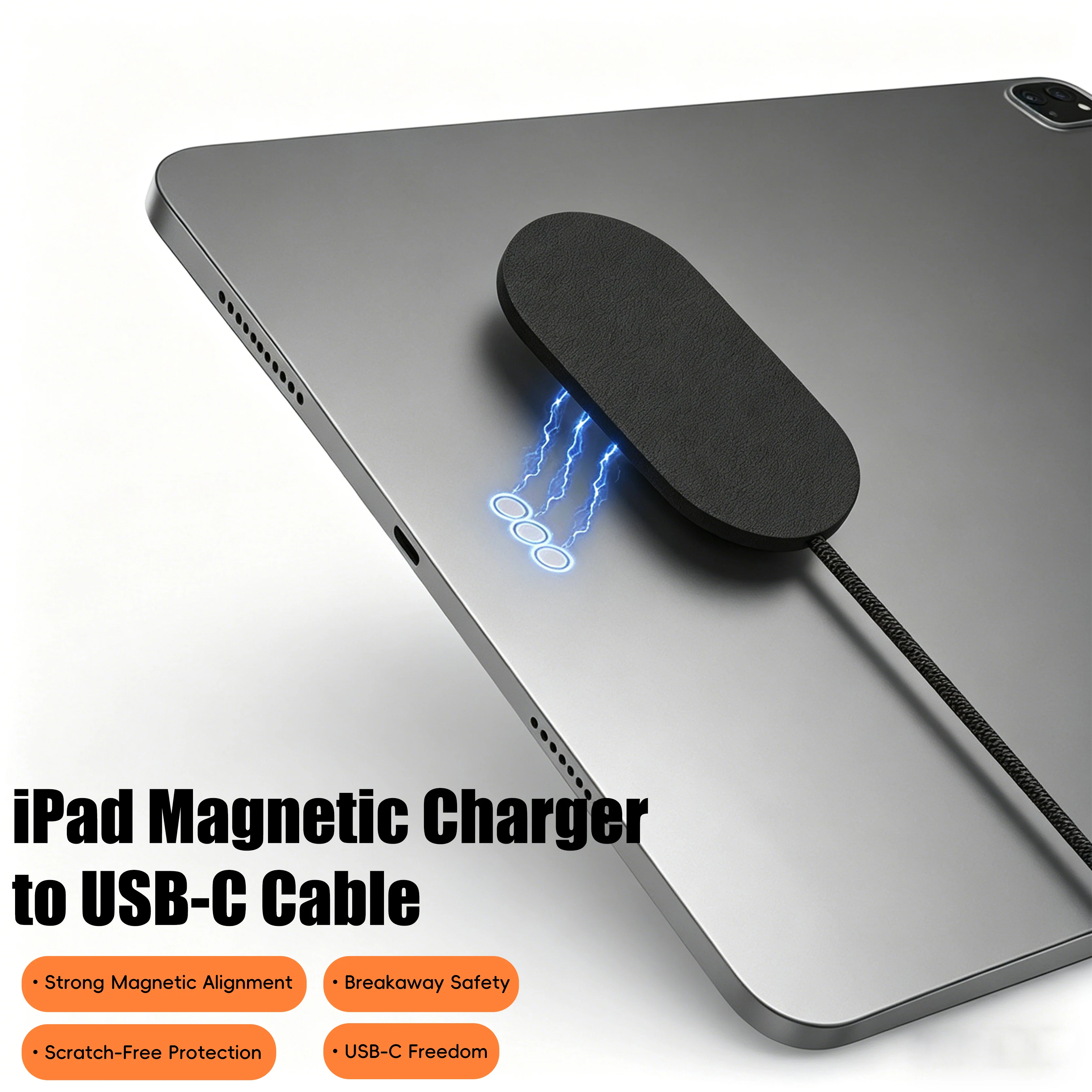 Фото Магнитный зарядный кабель USB-C для iPad, станция быстрой зарядки 18 Вт/35 Вт, бесплатный порт USB-C для передачи данных, портативный зарядный кабель для путешествий №1