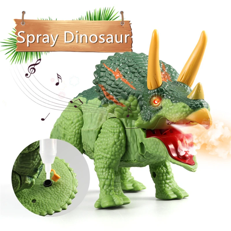 Boys Dinosaur Toys Electric Spray Dragon Lighting Walking Kids Pet Triceratops Animal Model Children Birthdays Gifts