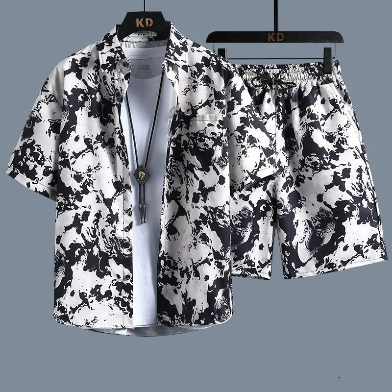 【 M-3XL 】 New Men's Printed Shirt Set, High-quality Fashionable Shorts, Hawaiian Style Casual Floral Top, Summer Beach Shirt Set