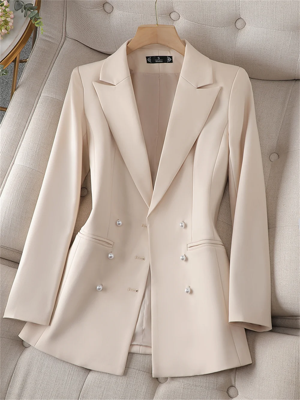 Chic Jacket for Women 2023 New in Outwear Pink Triple Breasted Solid Long Sleeve Blazer Ladies Jacket Formal Female Clothing