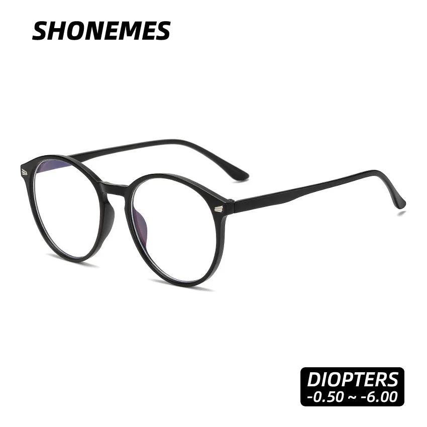 Фото SHONEMES круглые очки для близорукости для мужчин и женщин, очки для близорукости, фиолетовые, черные, большие очки для близорукости, диоптрии -0,50 1, 2, 3, 4, 5 6 №1