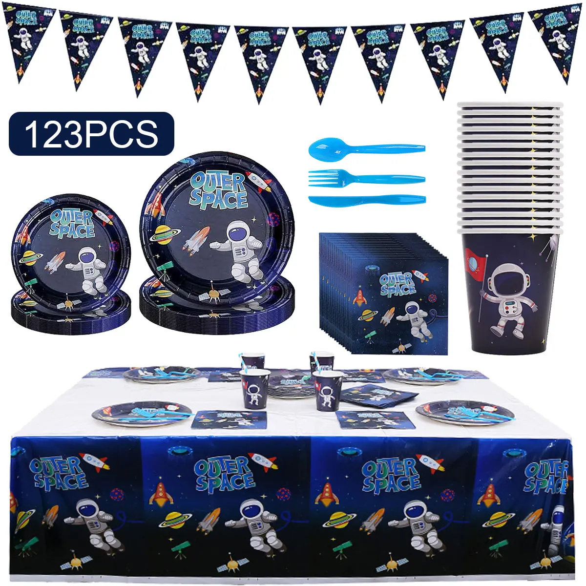 

Astronaut Party Tableware Set 112Pcs Reusable Outer Space Planet Theme Tableware Kids Birthday Decorations for Boys Includes