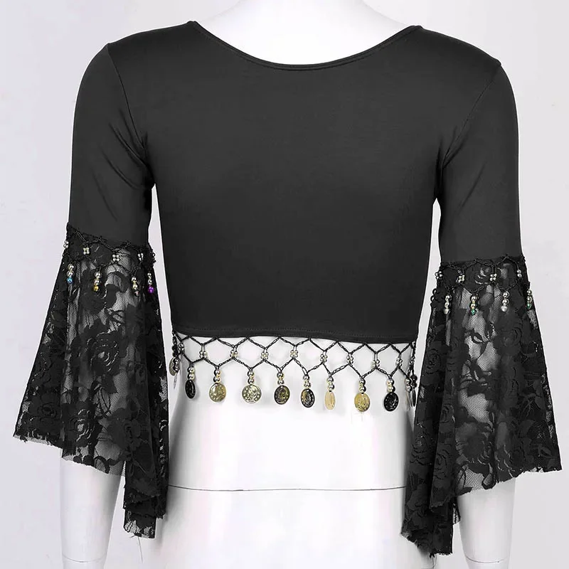 Женский кружевной кардиган TiaoBug в стиле пэчворк с рукавами три четверти бусинами