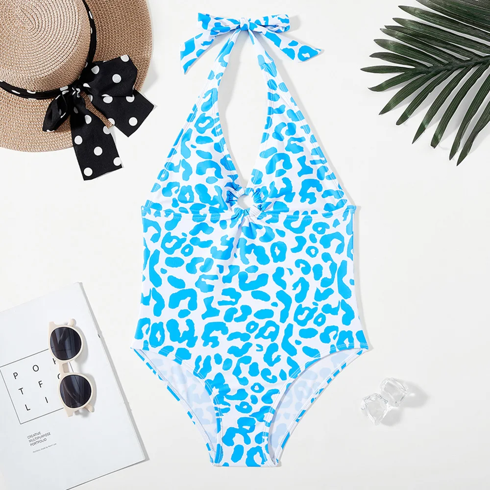 

Girl Cow Print Ring Linked One Piece Swimsuit Kids Halter Top Children's Swimwear 7-16Years Bathing Suit Monokini Beachwear 2023
