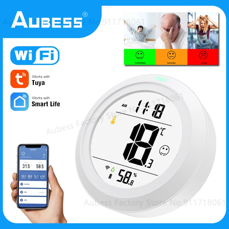 

Датчик температуры AUBESS Tuya Smart Life с Wi-Fi и будильником, комнатный гигрометр для Alexa и Google Home Assistant
