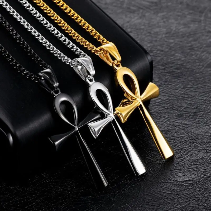 

Vintage Cross Pendant Men Necklaces Stainless Steel Amulet Egyptian Ankh Crucifix Symbol Chokers Chains Women Jewelry Gifts