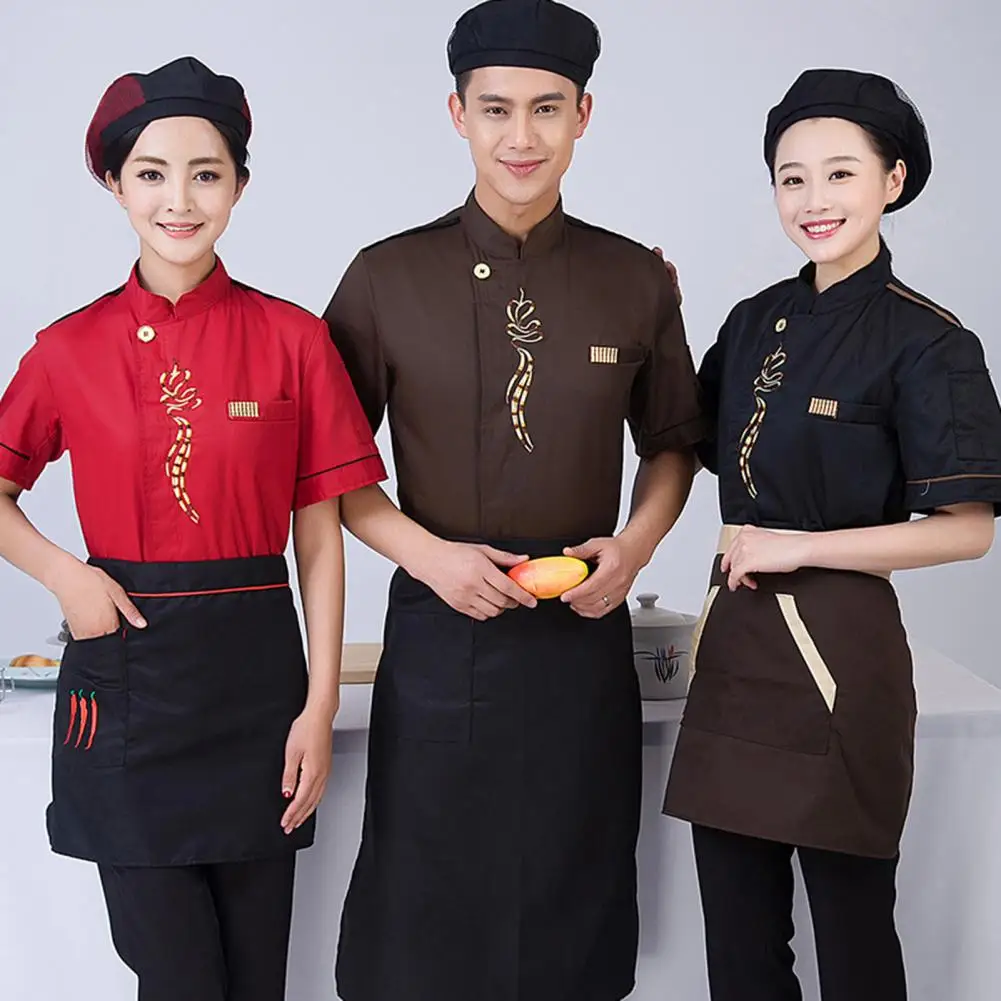 

Popular Unisex Chef Coat Anti Deformation Anti Pilling Chef Coat Waiter Top Color Matching Washable Chef Top for Hotel