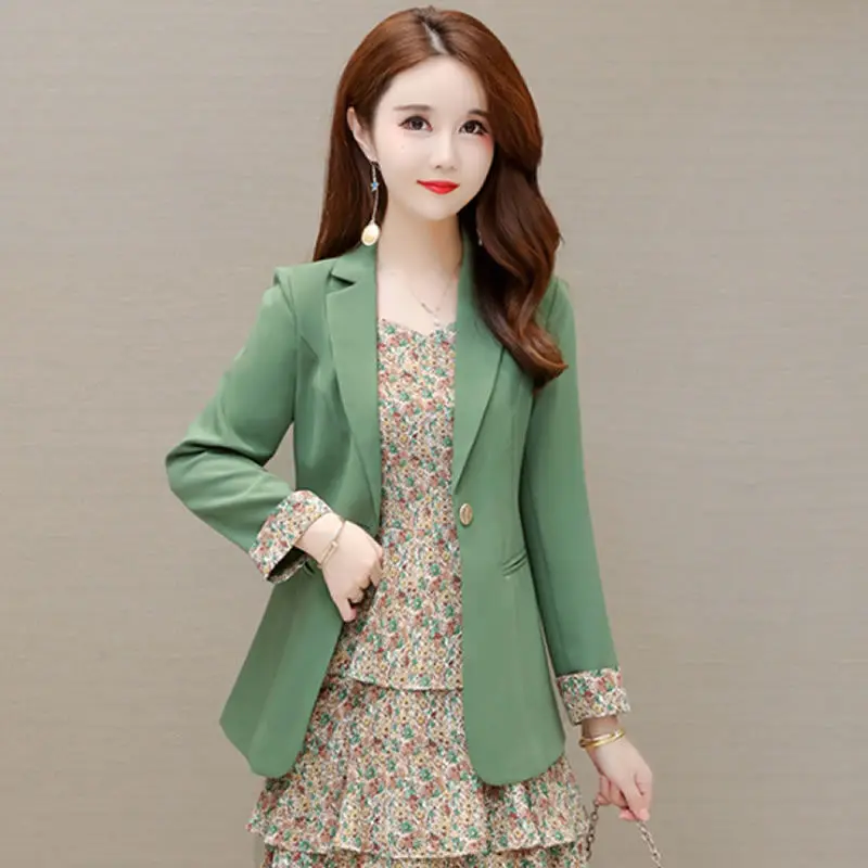 Vintage Printed Layered Ruffle Pleated Dress with Ruffles Slim Fitting Jacket Blazer Two Piece Elegant Women's Party Dress Set