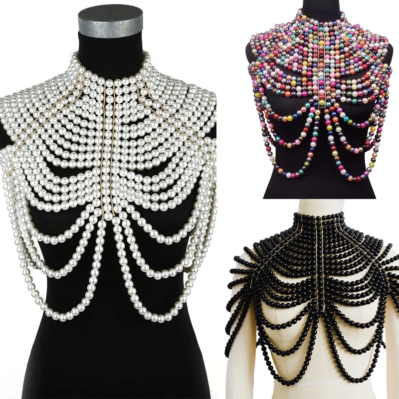 

Женское многослойное ожерелье из искусственного жемчуга эффектные регулируемые плечевые цепочки Топы