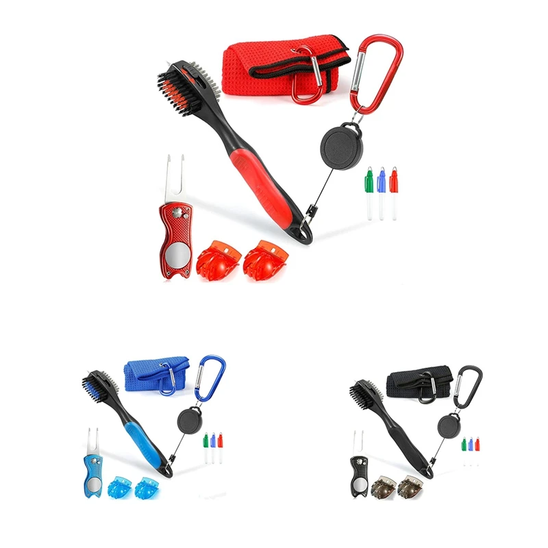 

Golf Accessories Set - Retractable Golf Club Brush, Microfiber Pattern Golf Towel, Golf Divot Repair Tool