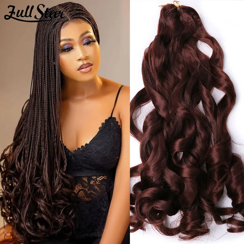

Loose Wave Spiral Curl Crochet Hair Synthetic Braids Ombre Pre Stretched Braiding Hair Extensions For Women French Curls Brown