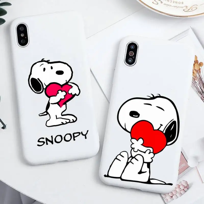 

Cute cartoon dog Snoopy Phone Case For iphone 13 12 11 Pro Max Mini XS 8 7 6 6S Plus X SE 2020 XR Candy white Silicone cover