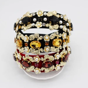Luxury Baroque Palace Style Full Rhinestone Headband Hair Accessories Women Floral Big Gem Crystal Fashion Hair Gift Accessories