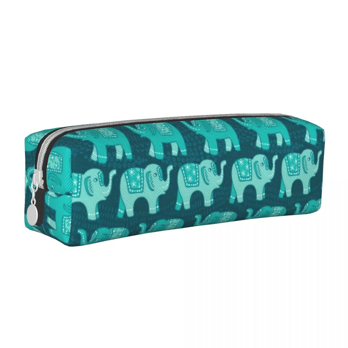 

Teal Floral Elephant Square Pencil Case Paisley Animal Print College Teenager Leather Pencil Box Retro Zipper Pen Bags