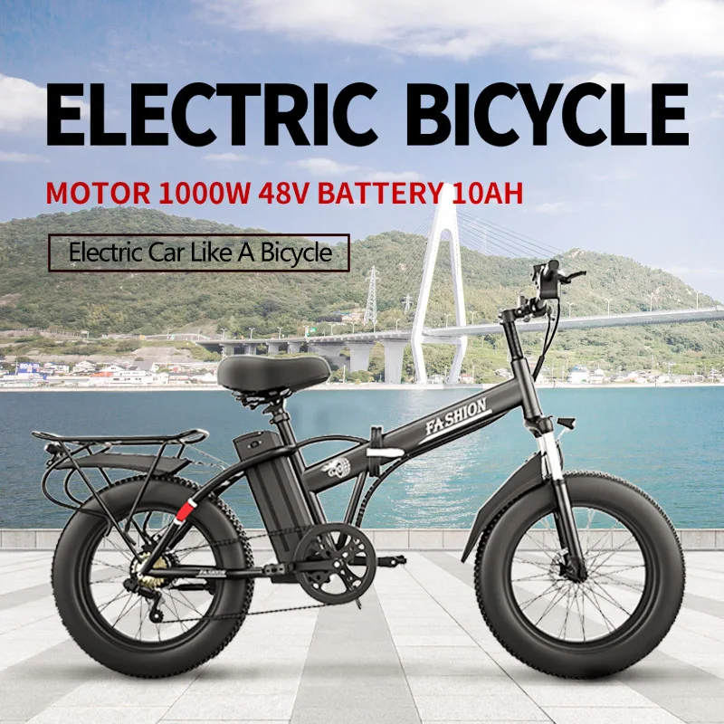 

Electric Bicycle Fat TIre Folding 1000W 48V 12.8AH Lithium Battery Adult Mountain Cross-country Variable Speed Ebike 20 Inches