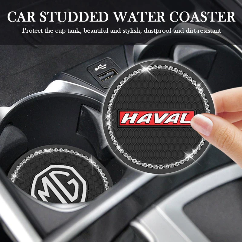 

2Pcs Car Logo Interior Diamond Coaster PVC Anti Slip Crystal For Great Wall Accessories Hover H5 H3 Safe M4 Wingle 5 Voleex C30