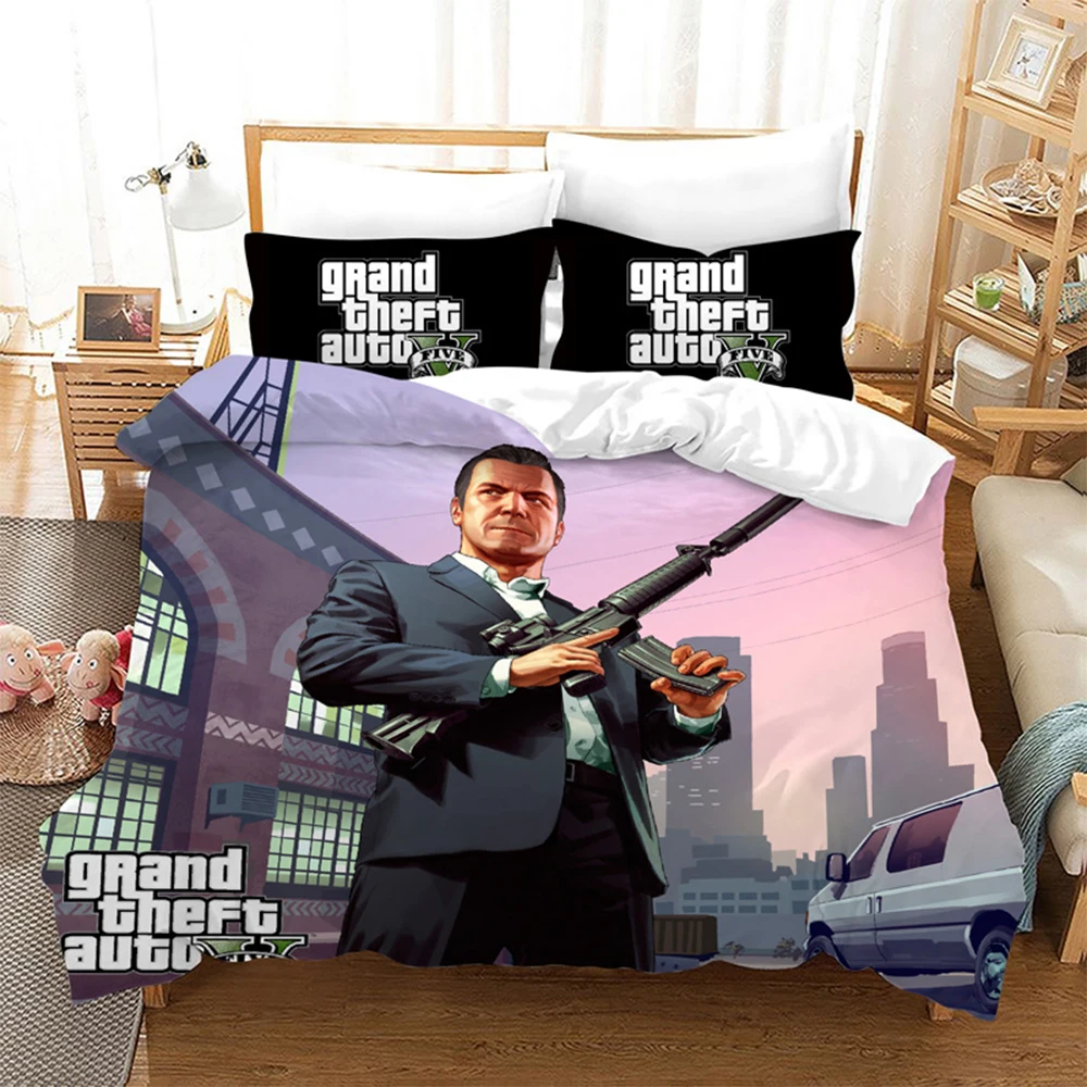 

Pop Game Grand Theft Auto 5 Bedding Set 3pcs 220x240 Queen King Size Cartoon Comforter Quilt Cover Adults All Seasons Bedclothes