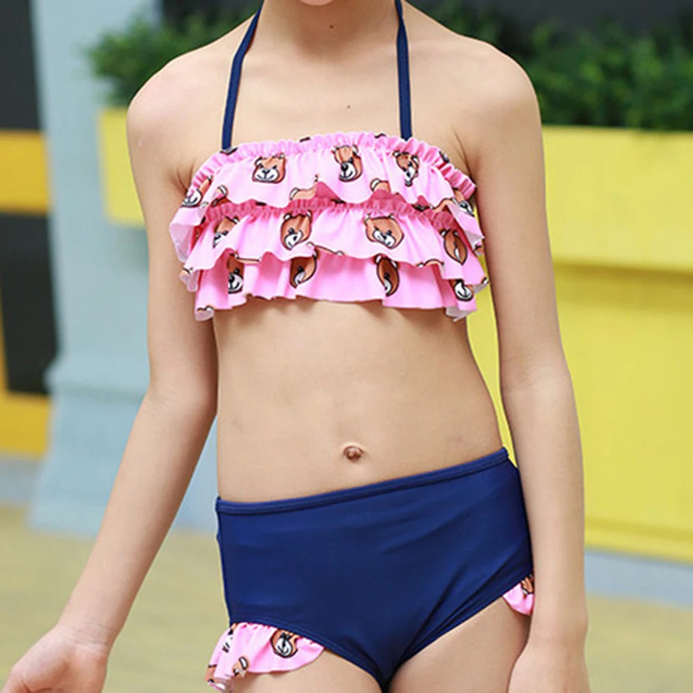 

New 2022 Children's Swimwear Two Piece Flamingo Swimsuit For Girls 2021 Summer Bikini Sets Kids Swimsuit Lovely Swimwear G1-K337