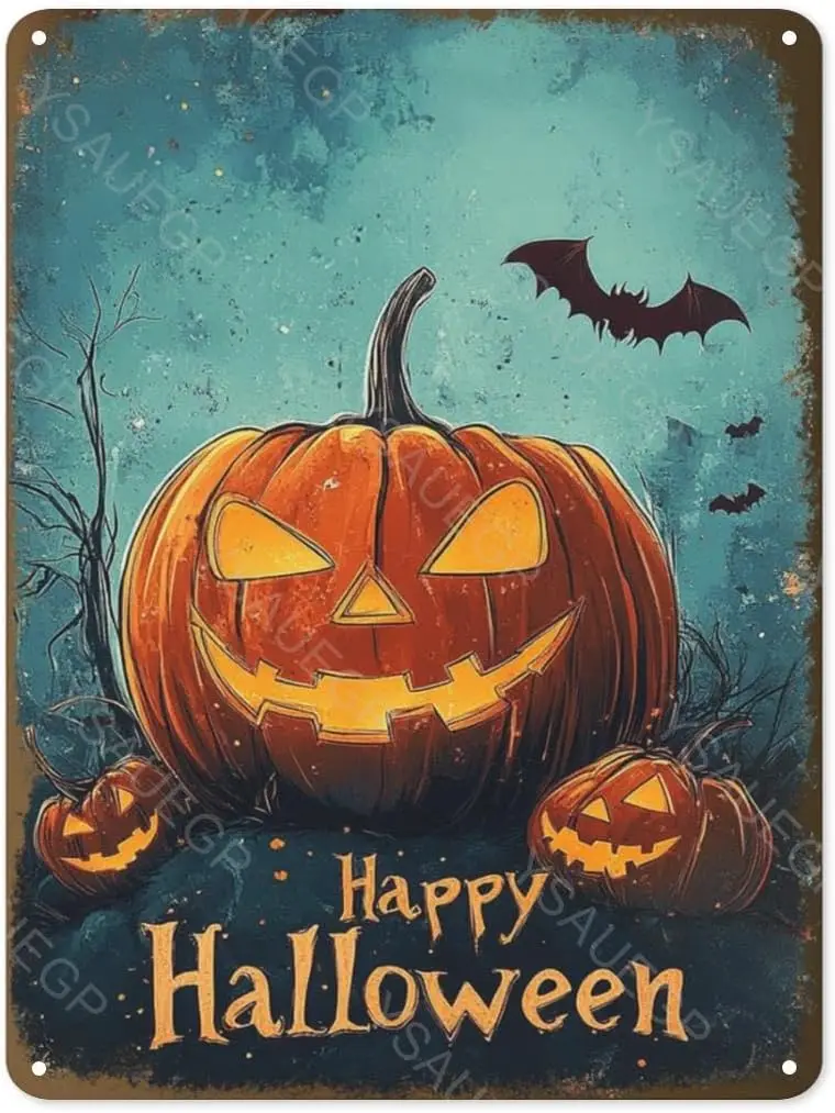 Vntge Hoween Tn Sgn Rustc Pumpkn Jck O Lntern Metl Wll Декор для дома Ktchen Porch Grden ndoor nd Outdoor Hlloween Decorto