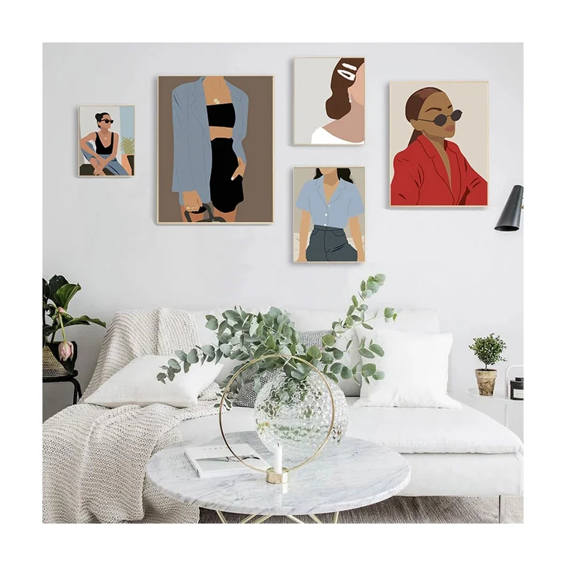 

Room Decor Abstract Fashion Vintage Girl Book Flower Canvas Painting Wall Art Poster Prints for Nordic Living Room Home Decor