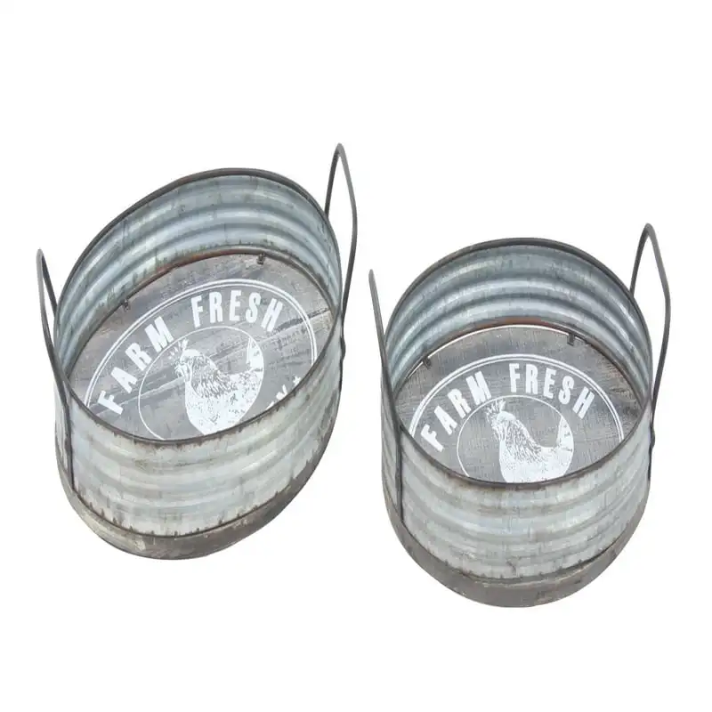 

18", 21"W Metal Farmhouse Tray, Grey, 2 - Pieces