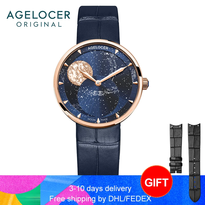 AGELOCER новые часы женские Moonphase розовое золото женские часы браслет женские водонепроницаемые часы Relogio Feminino