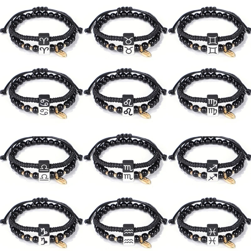 

XINSOM 2 Pcs/Set Men Women 12 Horoscope Zodiac Sign Bracelets Aries Leo 12 Constellations Bracelets Friendship Couple Jewelry