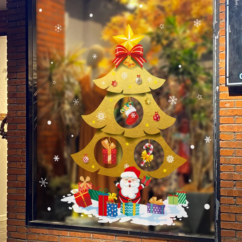 

[SHIJUEHEZI] Christmas Window Stickers DIY Santa Claus Tree Gifts Wall Decals for Living Room Home New Year Festival Decoration