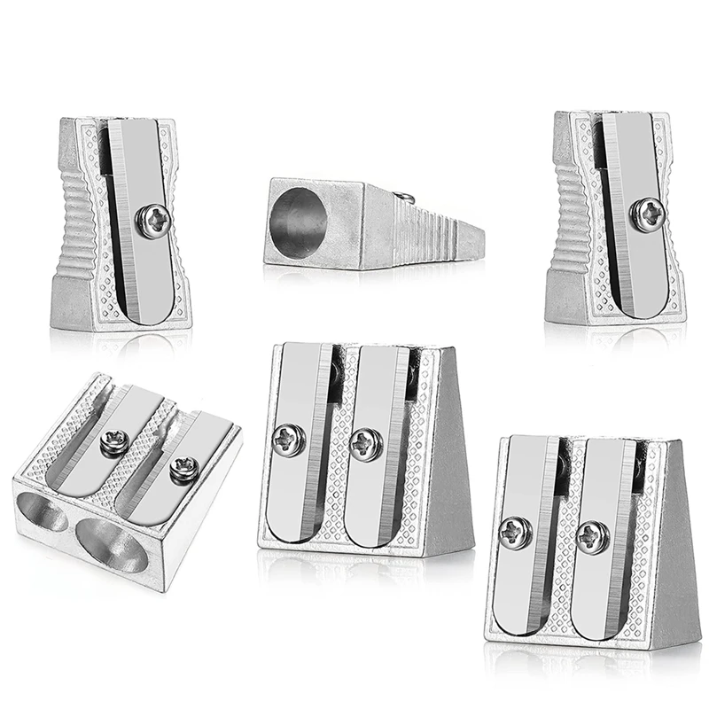 

6 Pcs Metal Pencil Sharpeners, Single and Dual Hole Pencil Sharpeners Manual Art Sharpeners for Colored Pencils