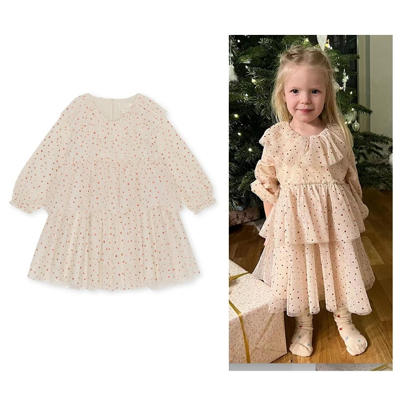 

In Stock2023 Spring and Summer New Children's Dress KS Star Mesh Yarn Long-sleeved Dress Cute Party Dress