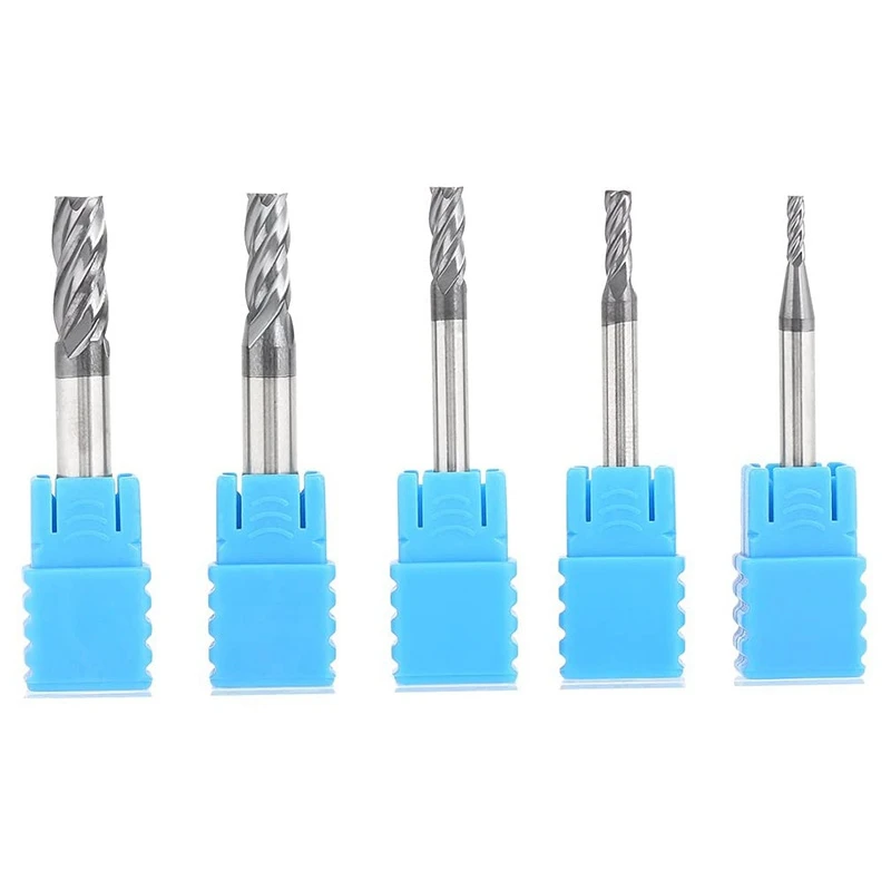 

5Pcs Tungsten Carbide End Mill 4-Flute Milling CNC Rotary Burrs Set Cutter Tool End Mill Accessories