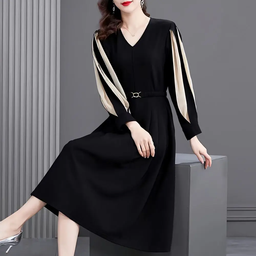 

Dresses With Long Sleeves Autumn Stitching Simple and Elegant Formal Dress Sets Korean Style Clothes for Women Trendyol Robe