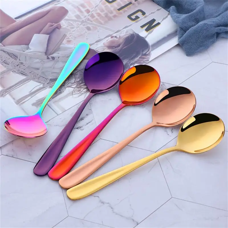 

Coffee Spoon Round Head Spoon Stainless Steel Thickened Household Breakfast Congee Eating Spoon Dining Spoon Espresso Accessorie