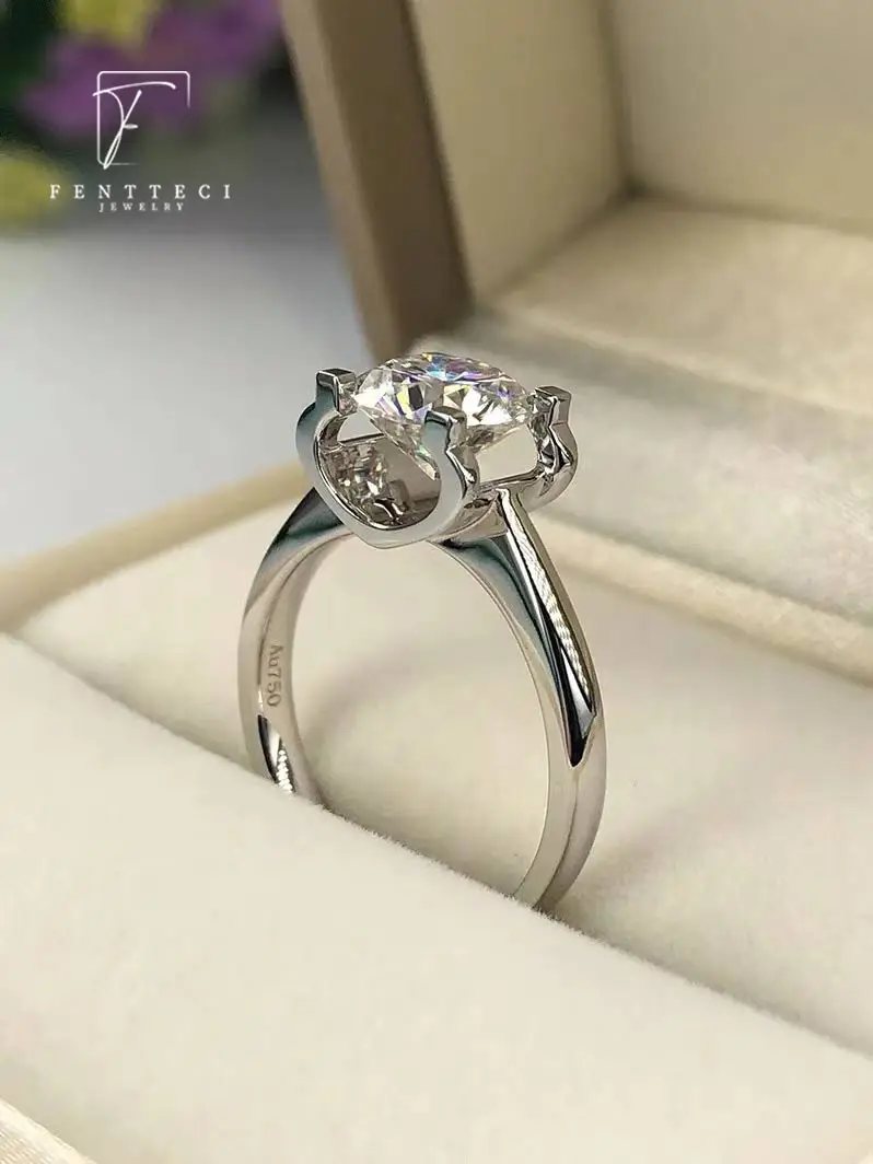 FENTTECI Moissanite Luxury Ring 925 Sterling Silver Gold Plated 1 Carat Fine Jewelry for Women Proposal Engagement Wedding Gift