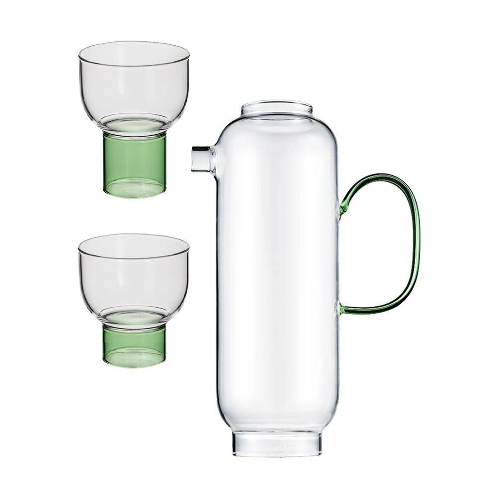 

1 Set of Glass Cool Water Bottle Thickened Kettle Wter Cups (Light Green)