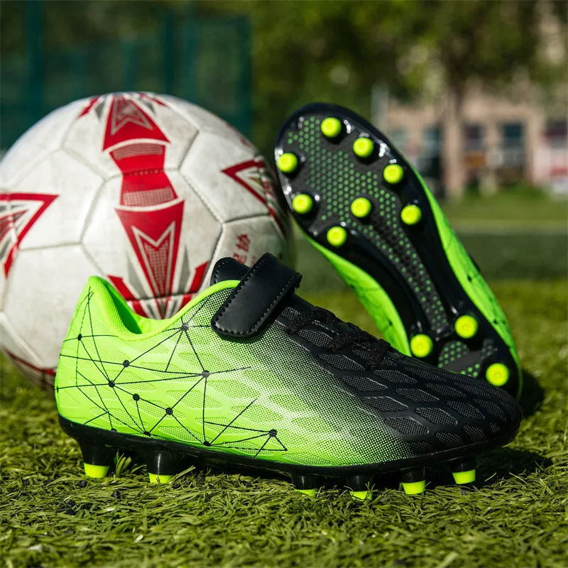 Fashion HOOk&LOOP FG Kids Football Shoes Breathable Anti-slip Soccer Sneakers Boy Girl Outdoor Children Sports Shoes Size 28-38