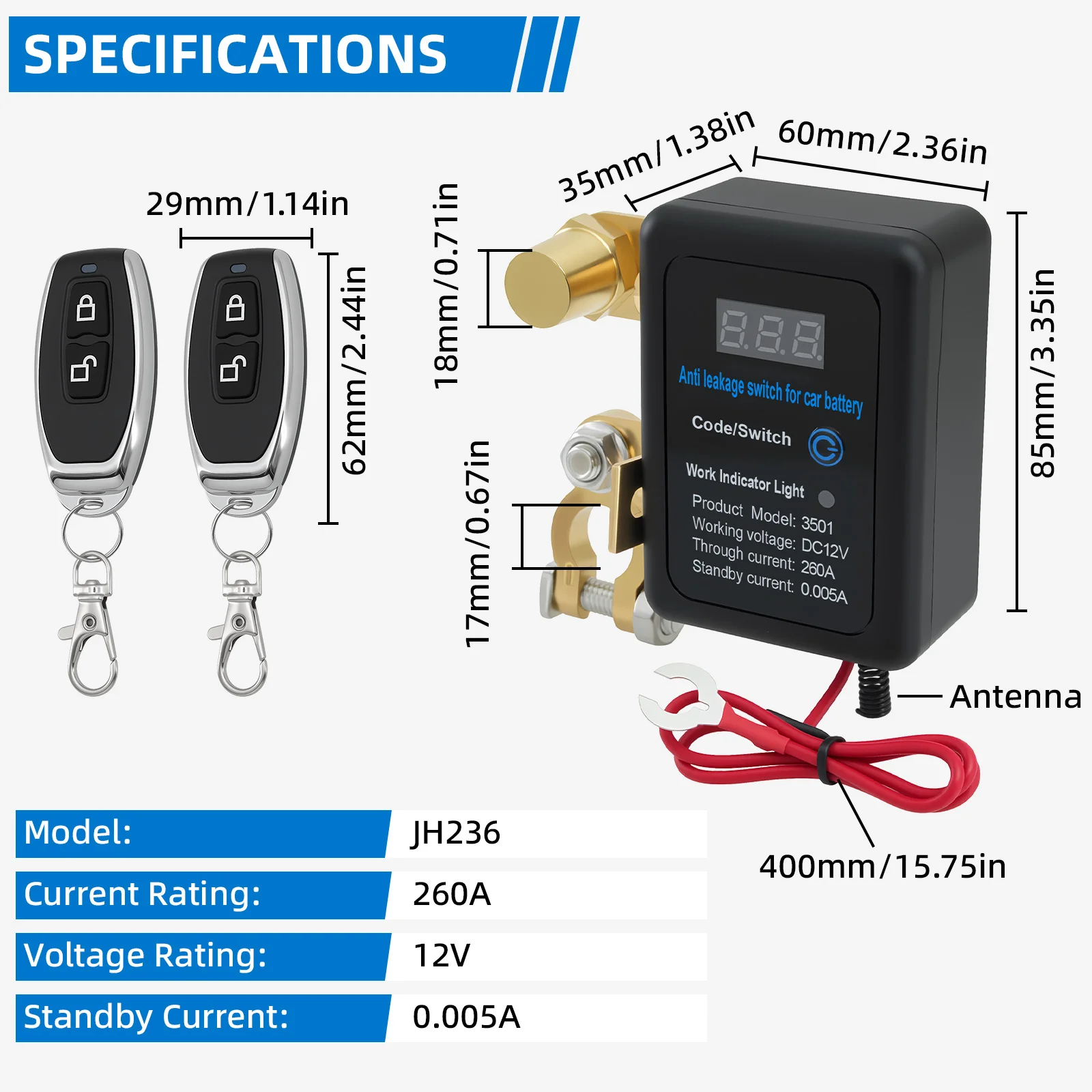 Фото DC 12V 260A Автомобильный автоматический выключатель питания Дистанционный выключатель аккумулятора Универсальный выключатель для автомобиля SUV Грузовик №3