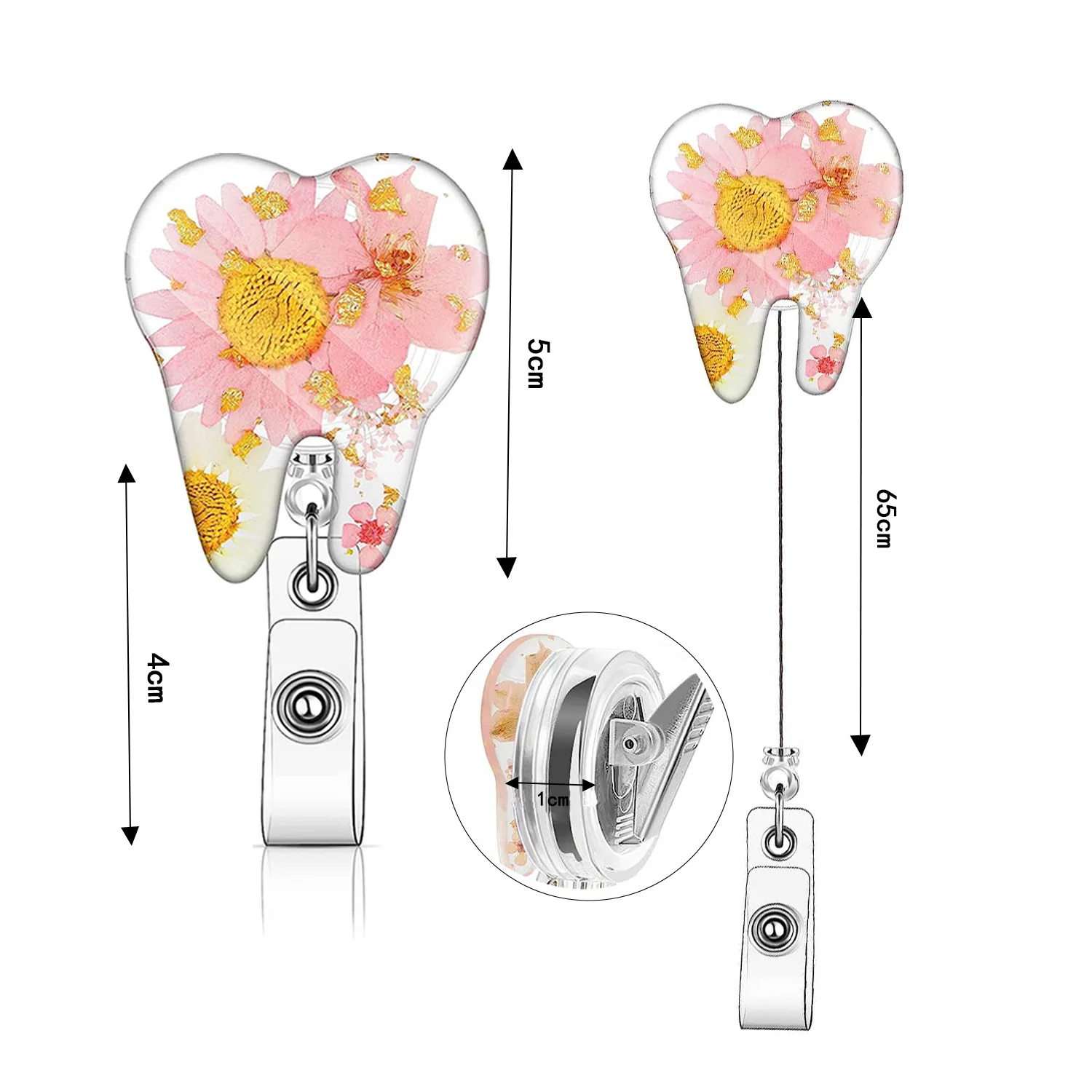 

1pc Transparent Dry Flower Emblem Clip Creative Universal ID Work Badge Reel Pressed Holder Gfit For Doctor Nurse