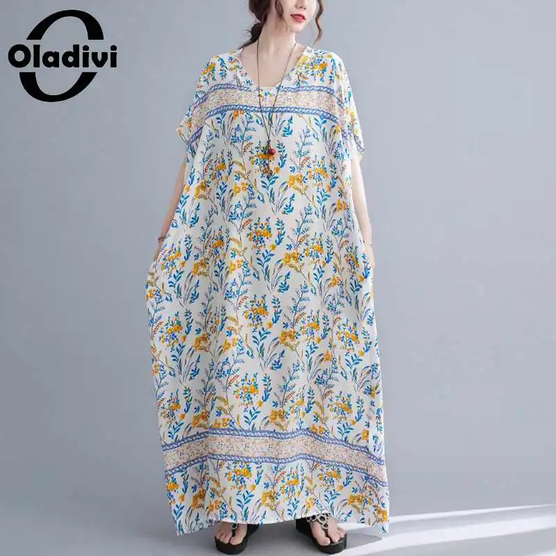 

Oladivi Oversize Oversize Maxi Long Dress Women Fashion Print Summer Bohemian Beach Wear Lady Boho Dresses 4XL 5XL 6XL 8XL 9XL