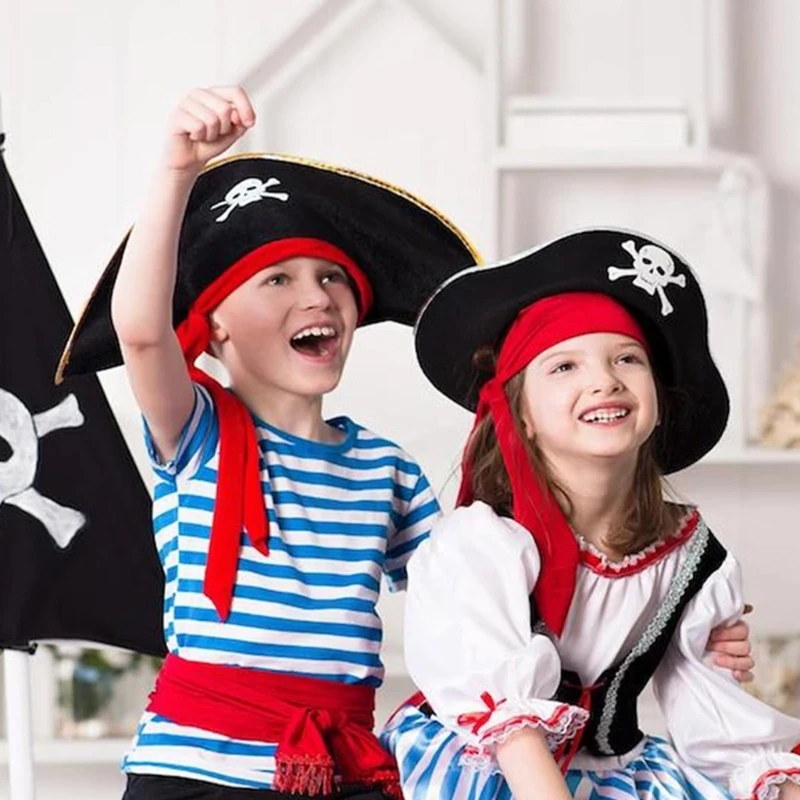 

Halloween Pirate Hat Masquerade Pirate Party Hat Skull Print Pirate Captain Hat