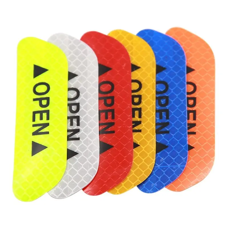 

4Pcs/set Car Door Stickers High Reflective Strips Tape Universal Safety Warning Mark OPEN Tips Notice Protect Strips Stickers