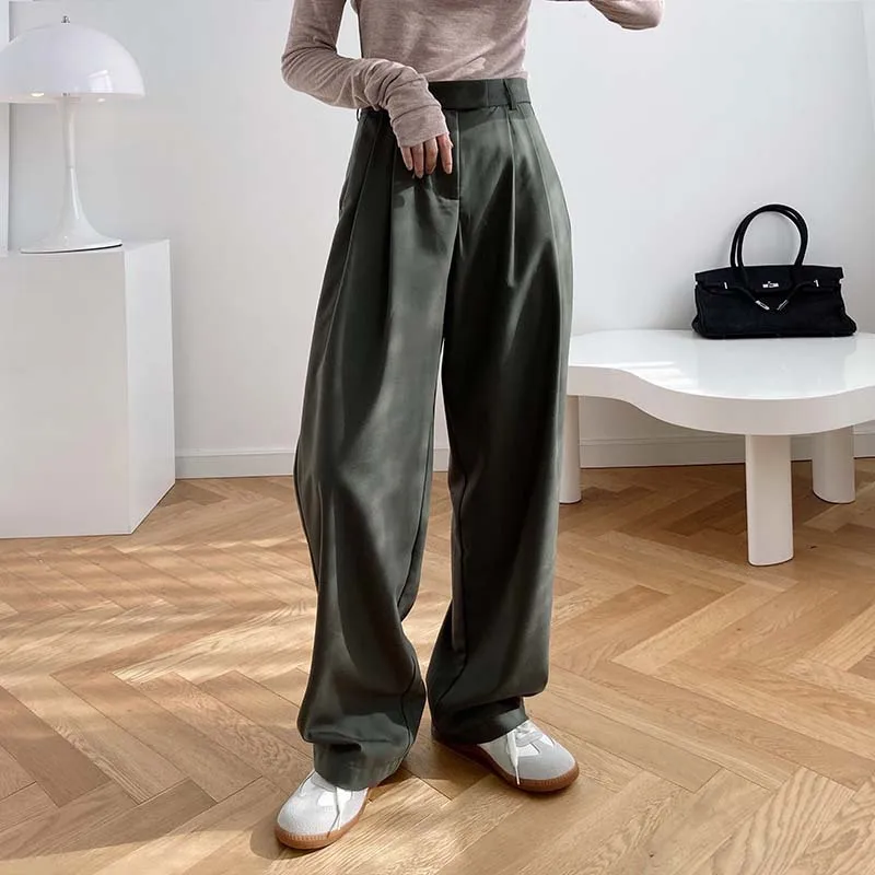 

SuperAen Autumn New Fashion High-waisted Wide-leg Pants Loose Straight Draping Mopping Suit Pants Women