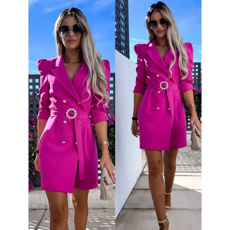 Blazer for Women 2023 Fashion New  Solid Color Belt Women Blazer Long Sleeve Slim Jacket Women Coat