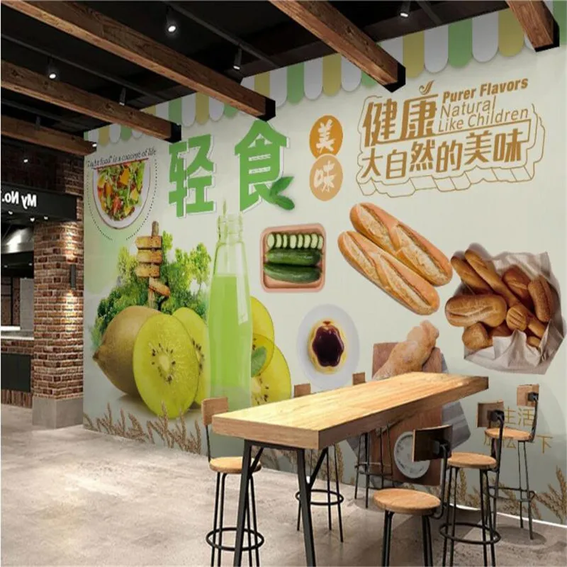 Green Healthy Natural Coarse Grain Bread Light Food Fresh Juice Background Wall Paper 3D Bakery Snack Bar Mural Wallpaper