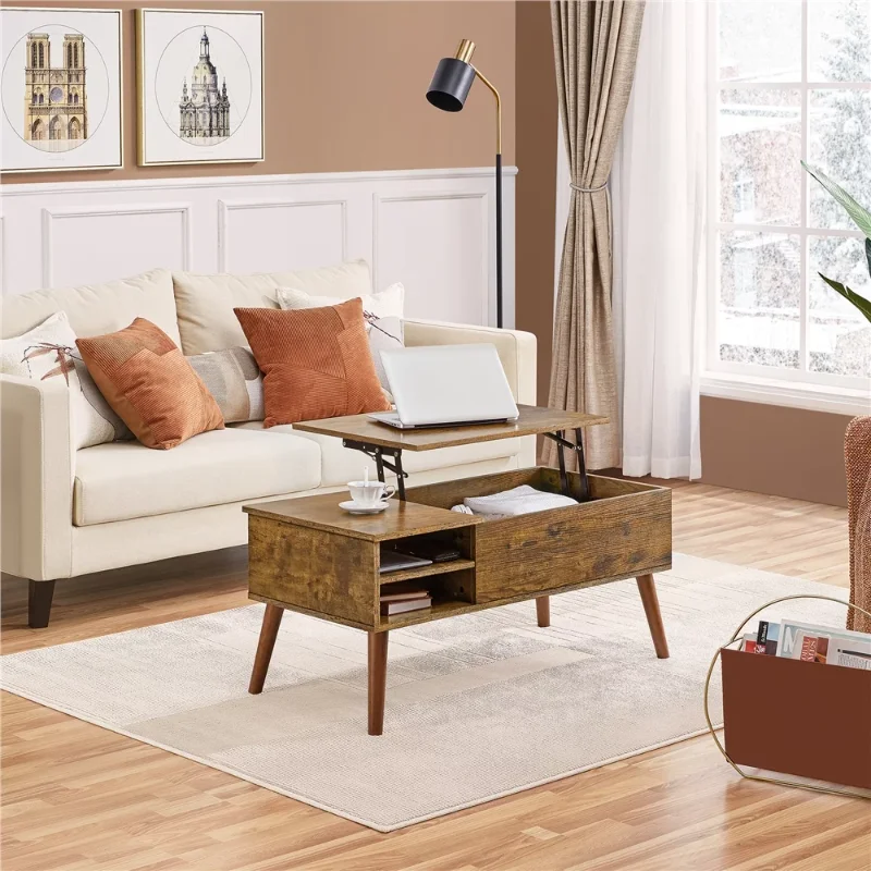 

Wood Split Lift Top Coffee Table with Adjustable Storage Shelf, Rustic Brown