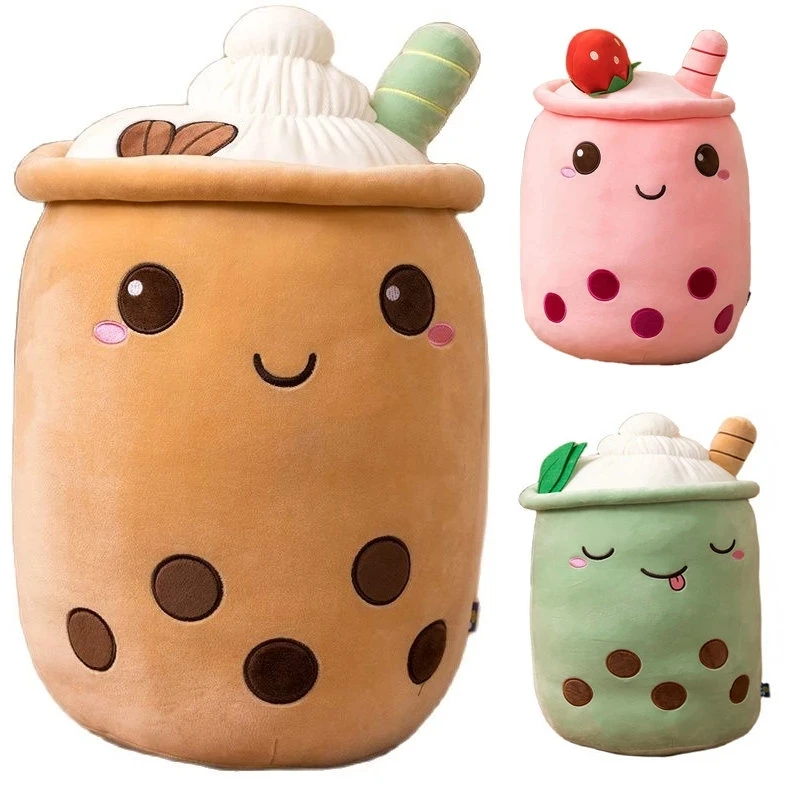 

25-70cm Cute Boba Milk Tea Plushie Toy Soft Stuffed Apple Pink Strawberry Taste Milk Tea Hug Pillow Balls Bubo Tea Cup Cushion