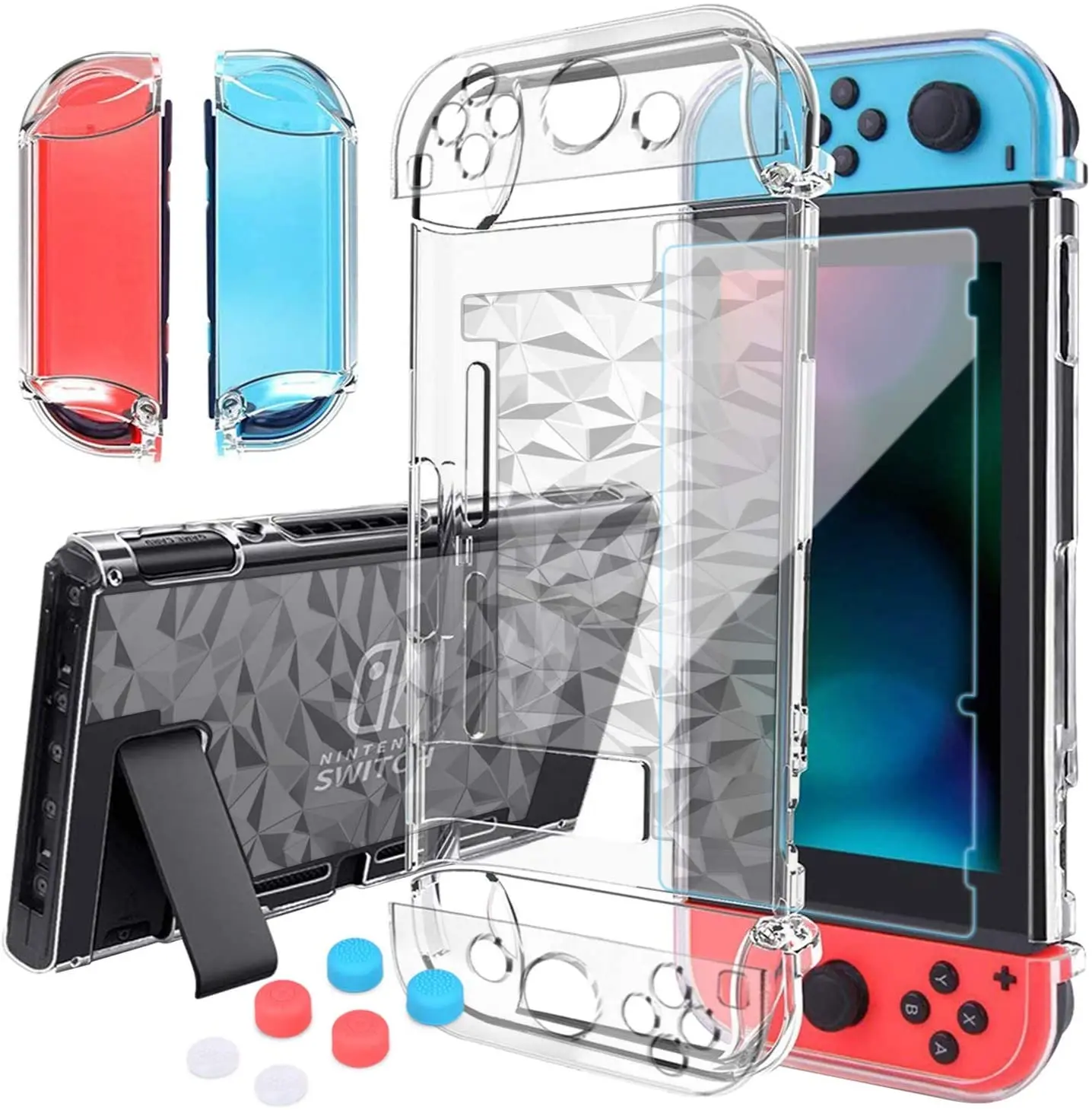 Mooroer Switch Case for Nintendo Switch Case Dockable with Screen Protector, Protective Case Cover for Nintendo Switch Tempered