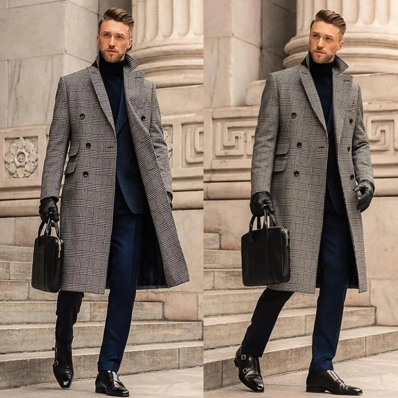 

Men Overcoat Vertical Stripe British Style Coat Winter Trench Coat Slim-Fit Formal Business Suit Winter Warm Top Coat Tailored